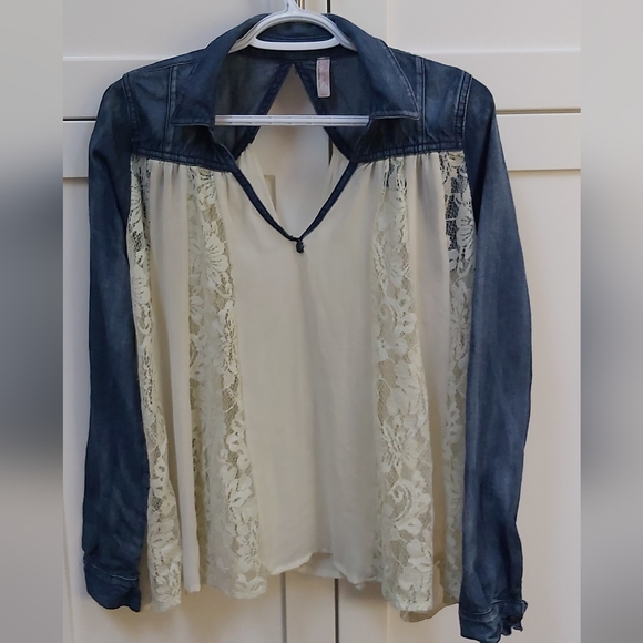 Free People denim and lace top - Picture 9 of 9